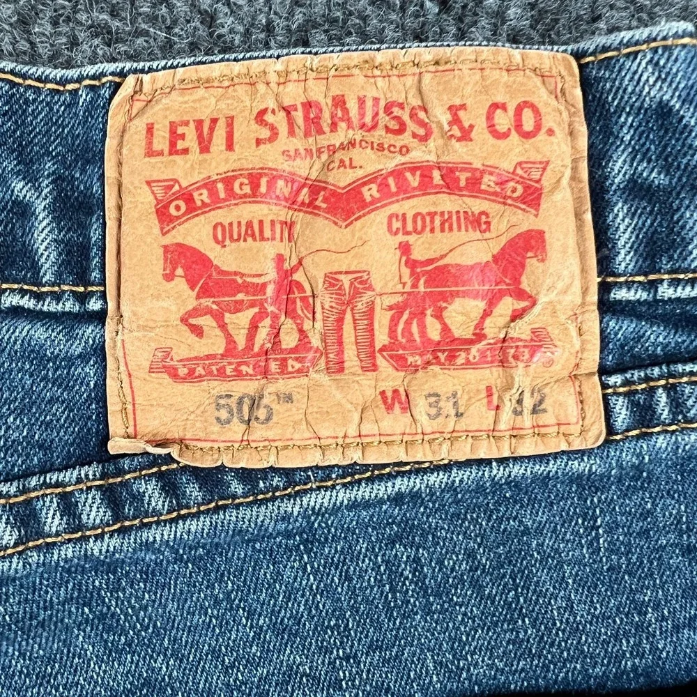 Levi's 505 Straight Jeans Mens 30x30.5 Blue Medium Wash Denim Stretch Mid Rise‎